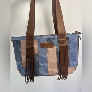 Wrangler Patchwork Blue and Tan Shoulder Bag